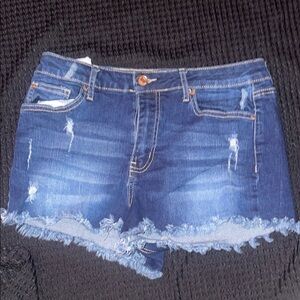 Soundgirl Blue Distressed Jean Shorts with Frayed Hem